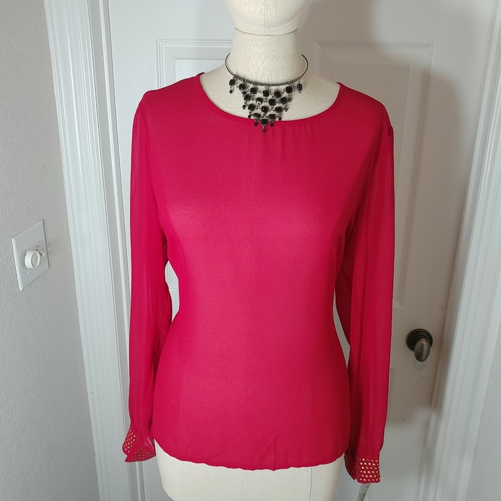Focus 2000 Long Sleeve Red Sheer Top
